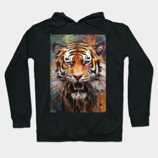 Growling Tiger Face Watercolor Painting Abstract Art Hoodie